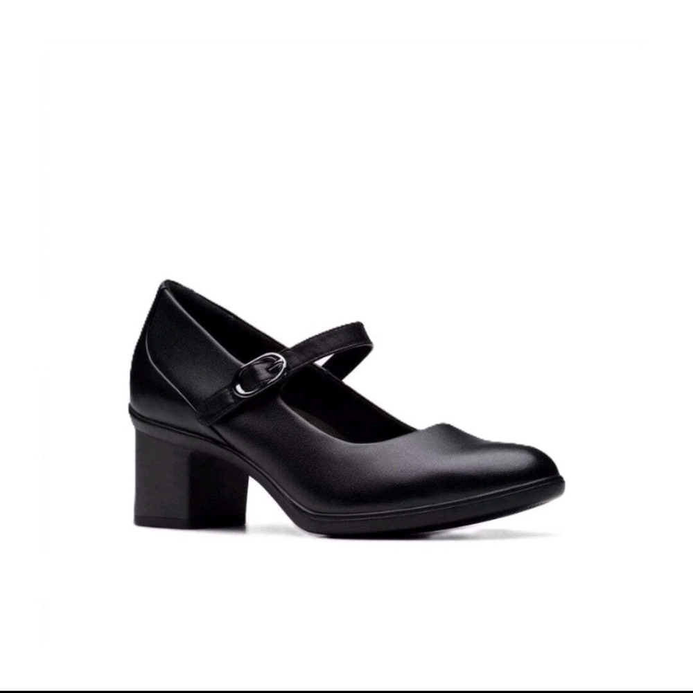 Clarks Women's Shaya Jane Black Leather Mary Jane Pump - 82996 Shoe Fit Wide - Picture 2 of 7